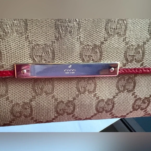 Gucci GG Beige Canvas Long Wallet with Pink Leather Interior Vintage - Picture 9 of 15